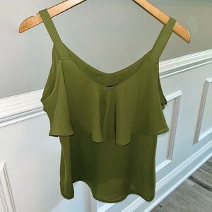 7th Avenue New York & Company Olive Green Sleeveless Sheer Flowy Tank Top XS